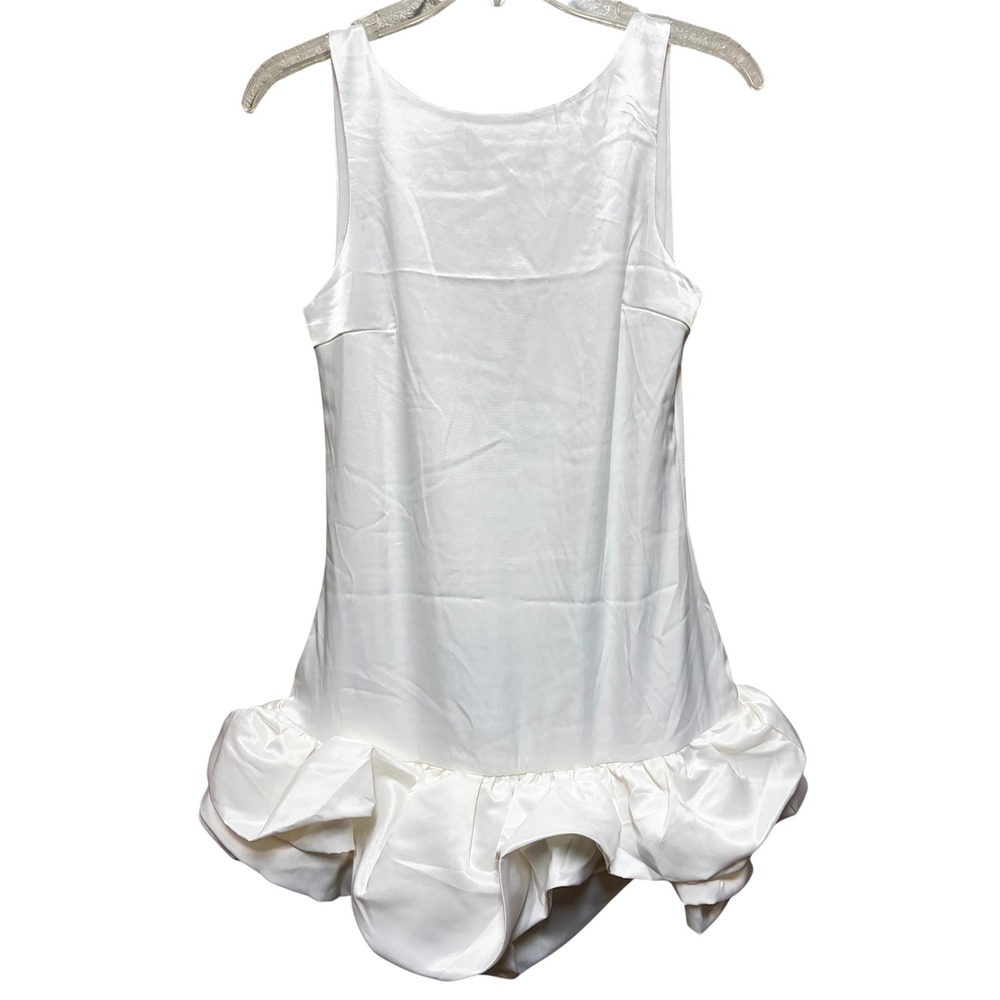White Satin Sleeveless Bubble Hem Mini Dress Scoop Back XS 95950